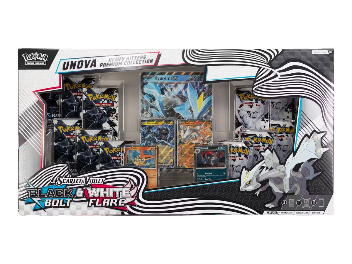 Pokemon Scarlet & Violet: Black Bolt & White Flare Unova Heavy Hitters Premium Collection Box